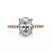 Oval Cut Moissanite Engagement Ring, Hidden Halo Moissanite Ring, 18K Rose Gold Pavé Band, Oval Solitaire Ring, Minimalist Luxury Bridal Ring